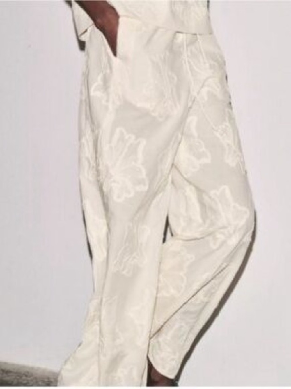 Zara Cream Floral-Embossed Men's Chinos